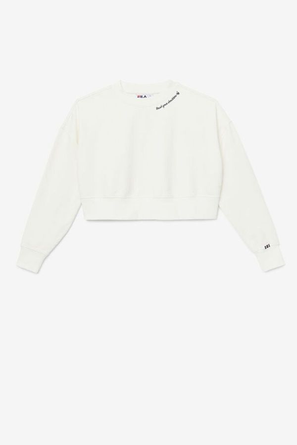 Moletons Fila Mulher Branco/Azul Marinho - Fila Vitalia Crew Neck Crop Portugal Lojas,OWXK-70293